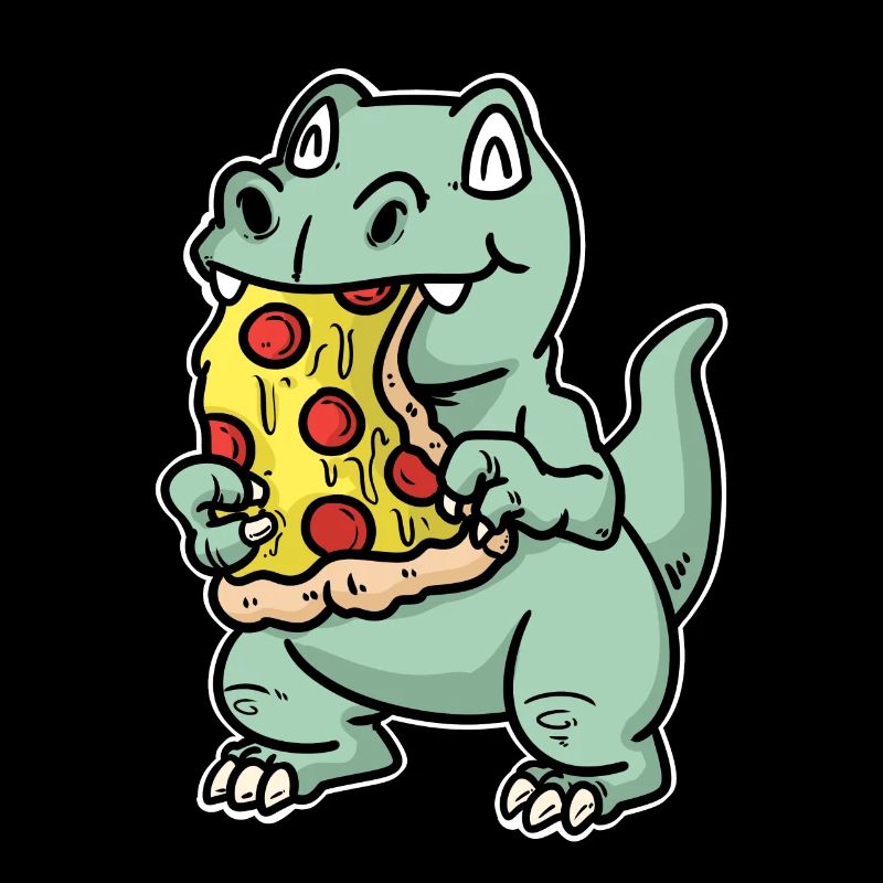 Kleiner Dino mit Pizza