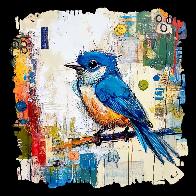 Oiseau bleu dans une mer abstraite de couleurs