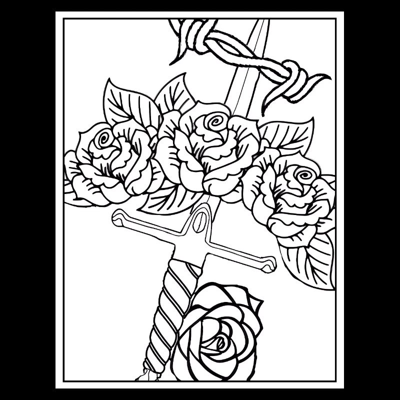 Dagger Tattoo #3 Coloring Page Pattern