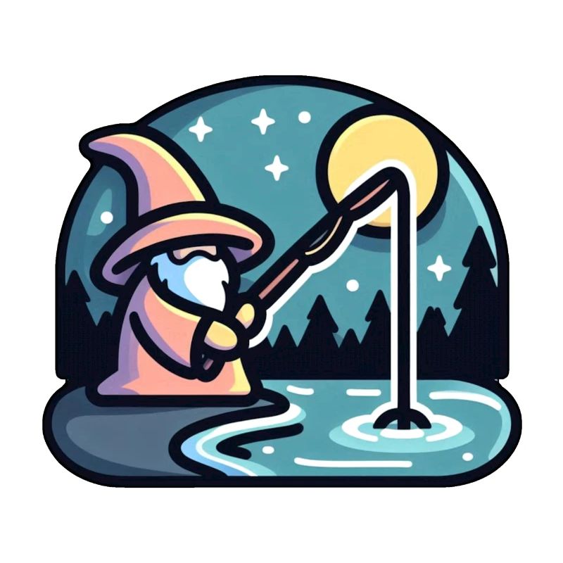 Sorcier lançant un sort de pêche - Jeu de mots amusant