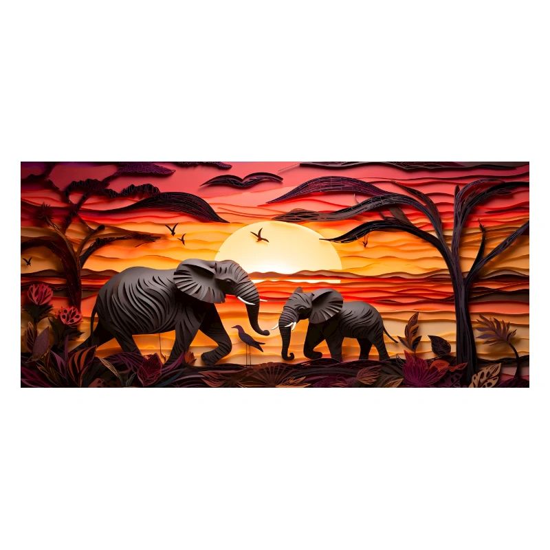 Sunset over savanna - elephants