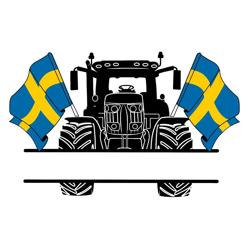 Tractor two flags Sweden and text space