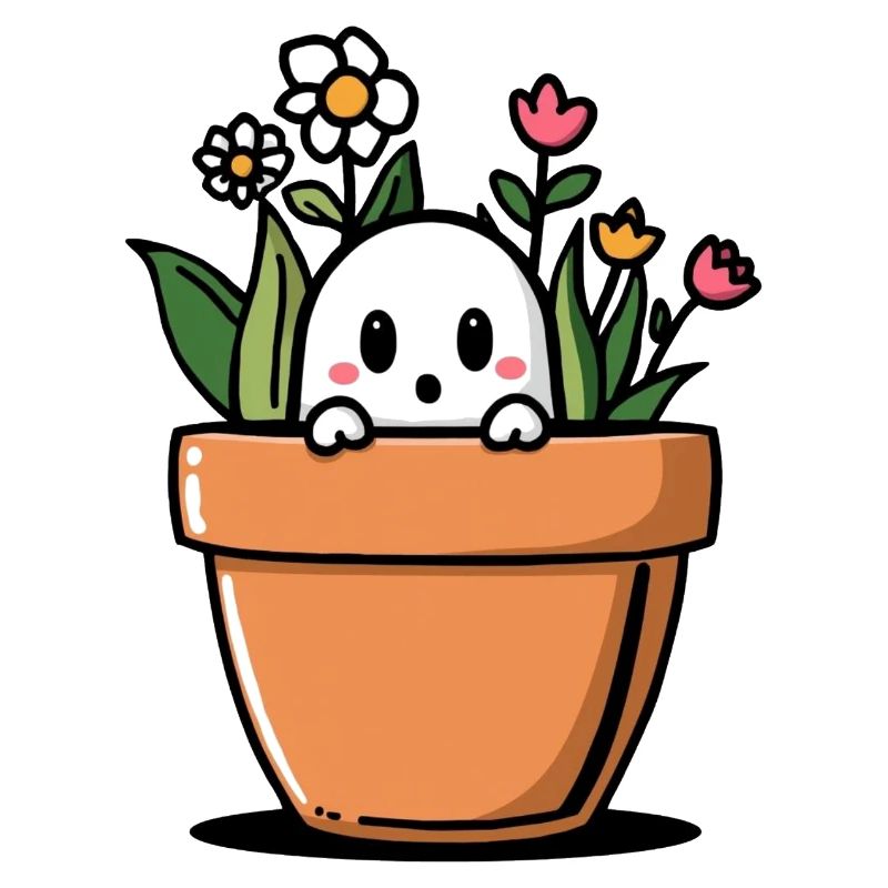 Schüchterner Geist hinter Blumentopf