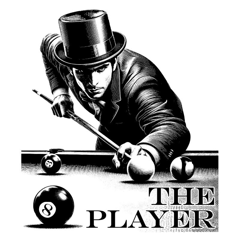 Pool player with cue and balls aiming