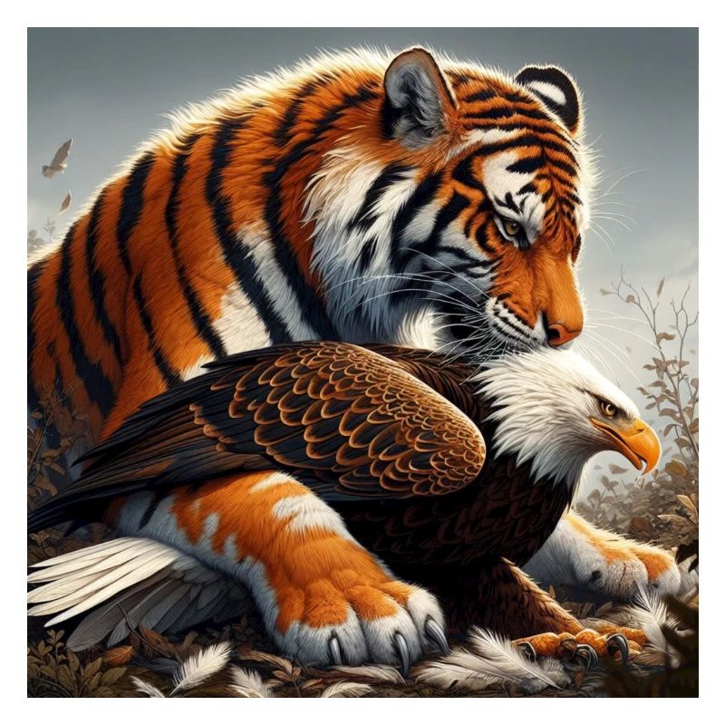 Fierce tiger devouring eagle
