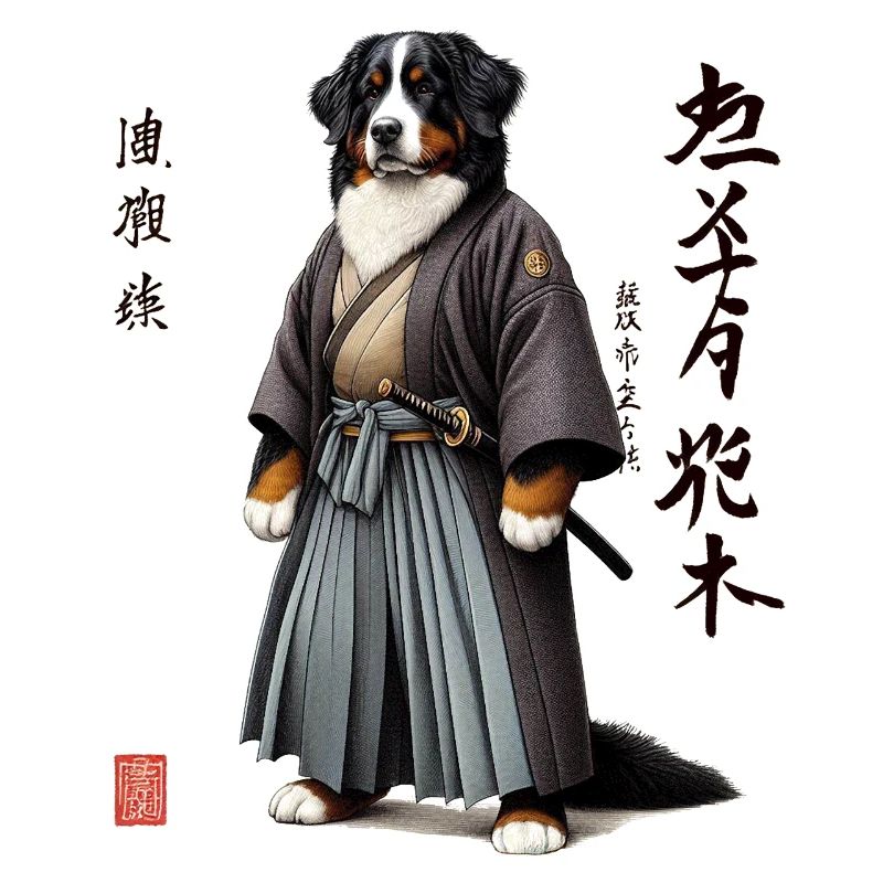 Berner Sennenhund Samurai Japanische Zeichenkunst