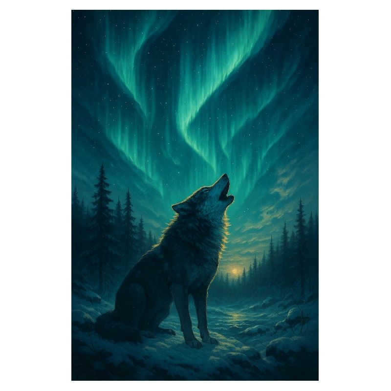 Wolf unter Polarlichtern