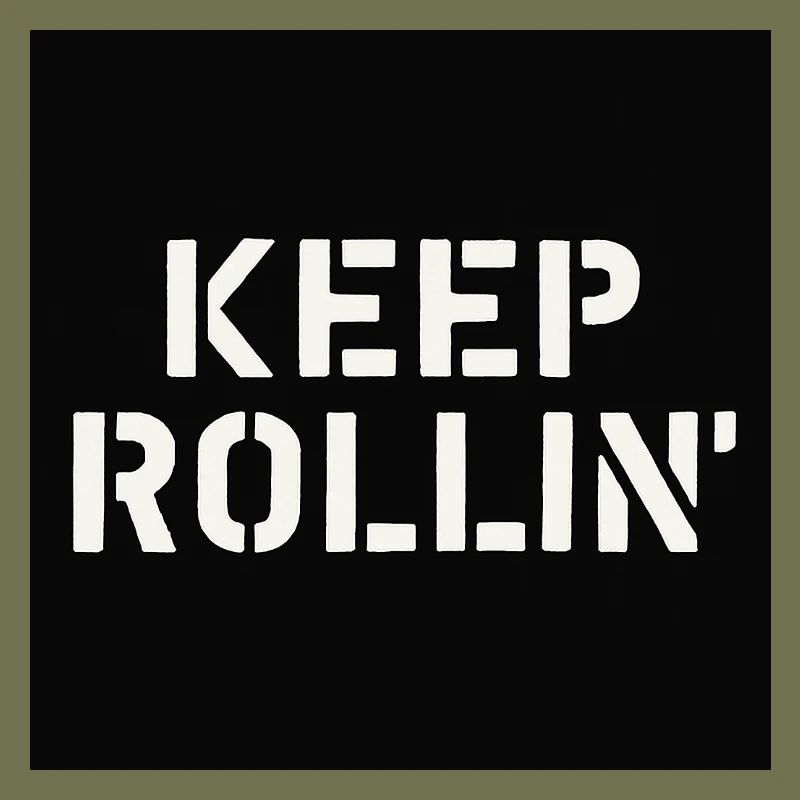 KEEP ROLLIN’ – Weißer Stencil-Print