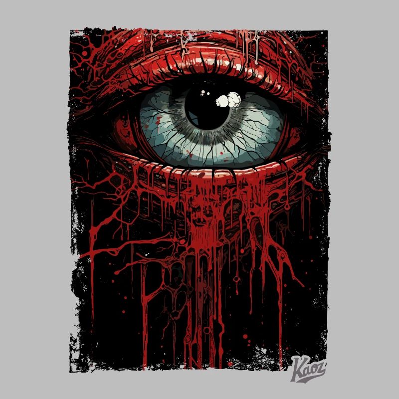 Sad eyes with dripping red paint