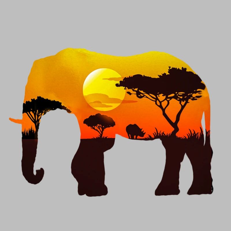 Elephant | Africa | Sunset | Steppe | Tree
