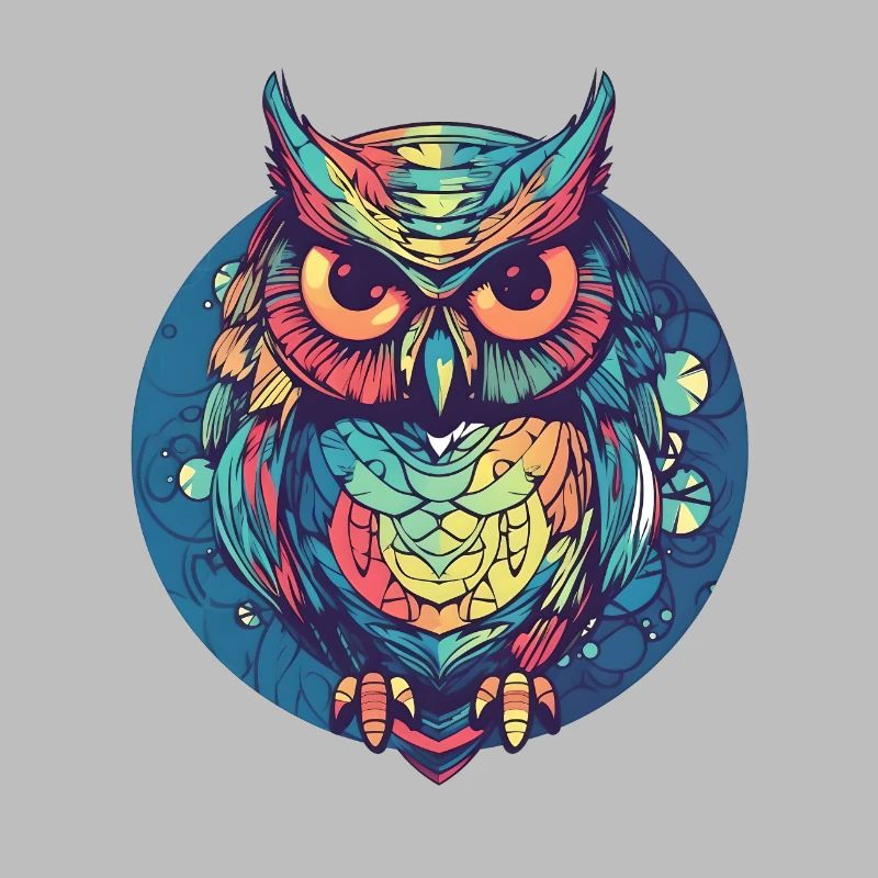 Eule als Ritter im Kreis, bunt, Boho, Comic