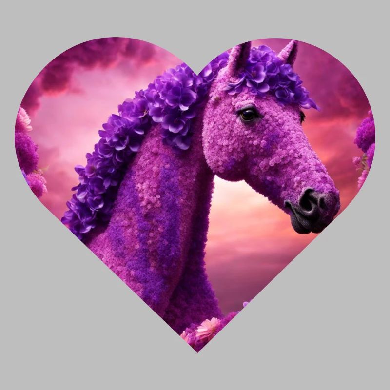 cheval garni de fleurs purples