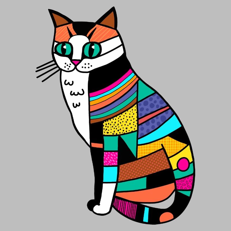 Patchwork Folk Art Cat Doodle