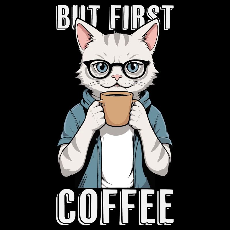 But First Coffee - Coffee Drinking Cat