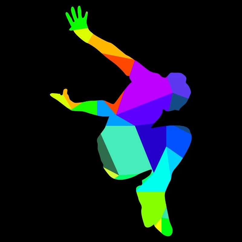 Bunter Regenbogen Parkourläufer im Backflip Sport
