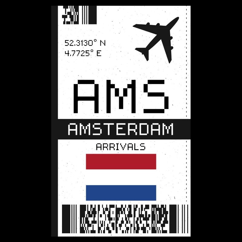 Amsterdam, Netherlands Boarding Pass - AMS Ticket