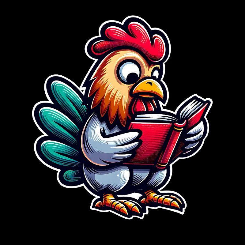 Lesender Hahn im Comicstil