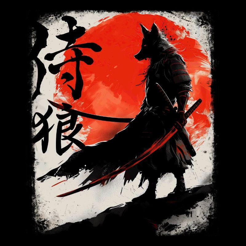 Samurai Wolf Kanji Ninja Budo Kampfkunst Wolf