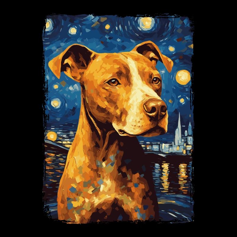 Pitbull Dog Starry Night