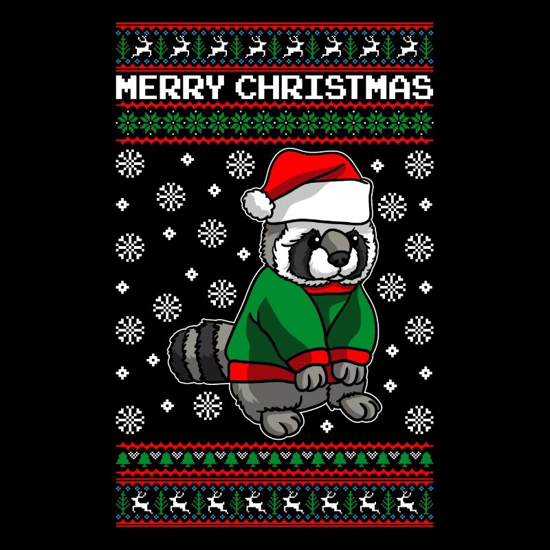 Waschbär mit Ugly Christmas Sweater