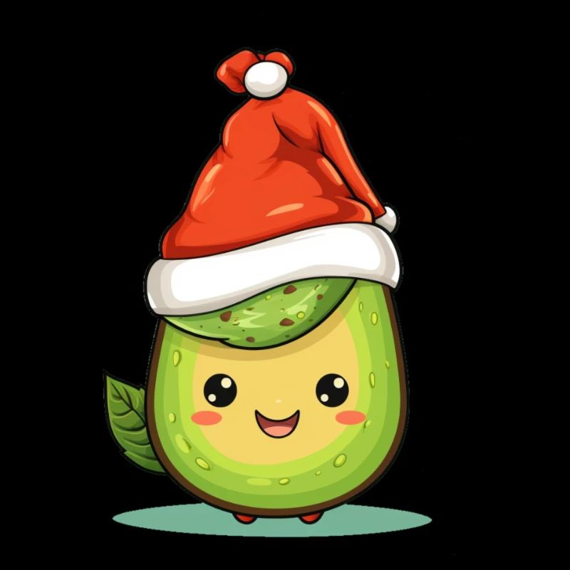 a cute avocado with a christmas hat