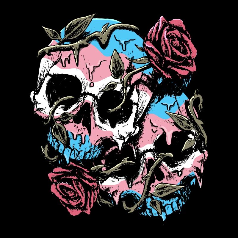 Fierté transgenre Drapeau trans Crâne Roses Sub