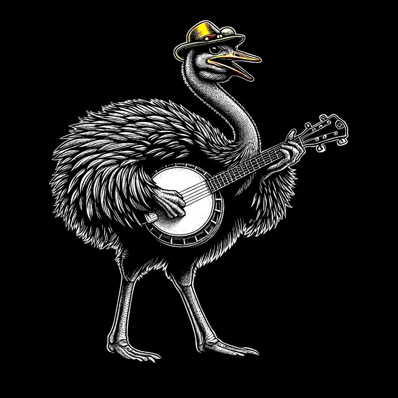 Ostrich Animal Bluegrass Banjo Player