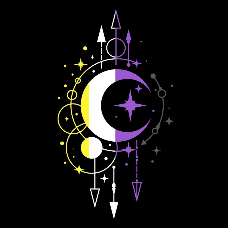 Nonbinary Pride Flagge mit mystischem Mond Symbol