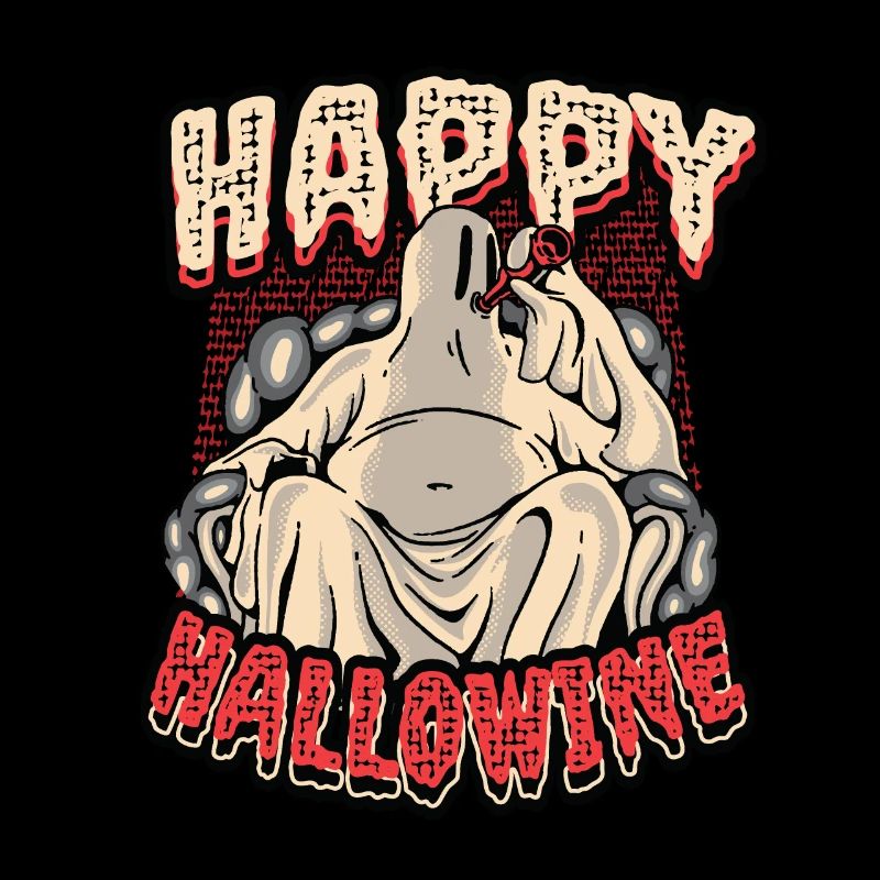 Happy Halloween ghost drinks wine