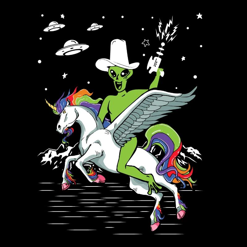 Alien reitet Einhorn Unheimlich