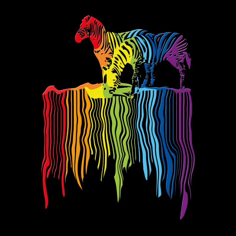 two zebras on a striped rainbow