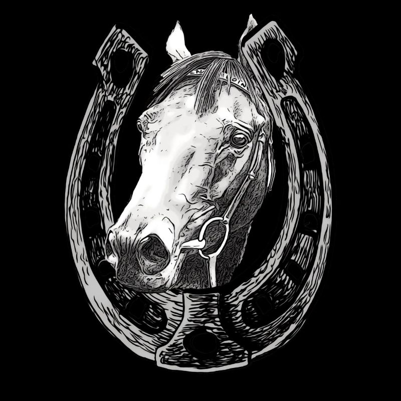 Pferd schaut durch ein Hufeisen