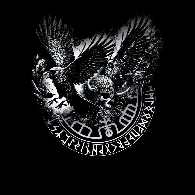 Valhalla Raven Ravens Odin's Runes Norse Compass