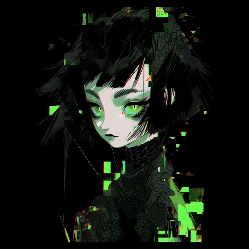 Green Glitch Goth Anime Mädchen