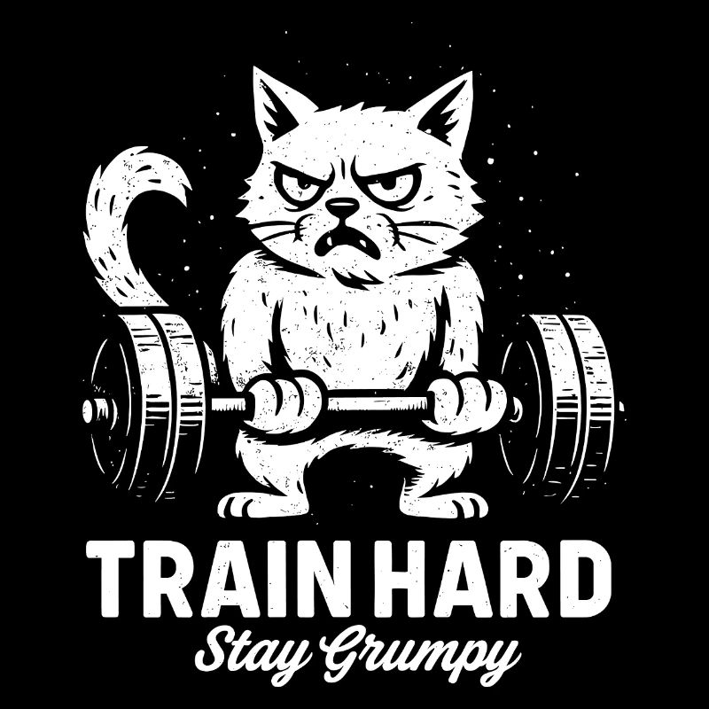 Grumpy Fitness Katze mit Hantel