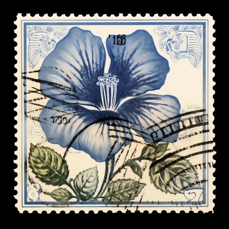 Timbre-poste Vintage fleur bleue