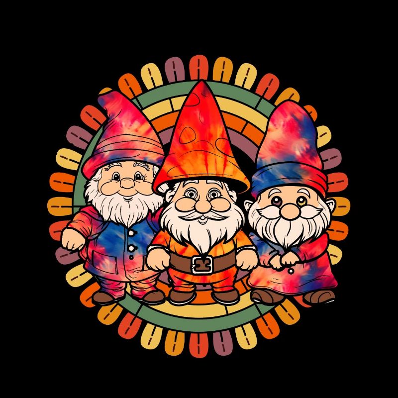 Drei Hippie -Gnomes Groovy Binde Dye Gnomies