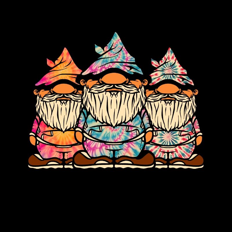 Drie Hippie Kabouters Groovy Bandage Dye Gnomies