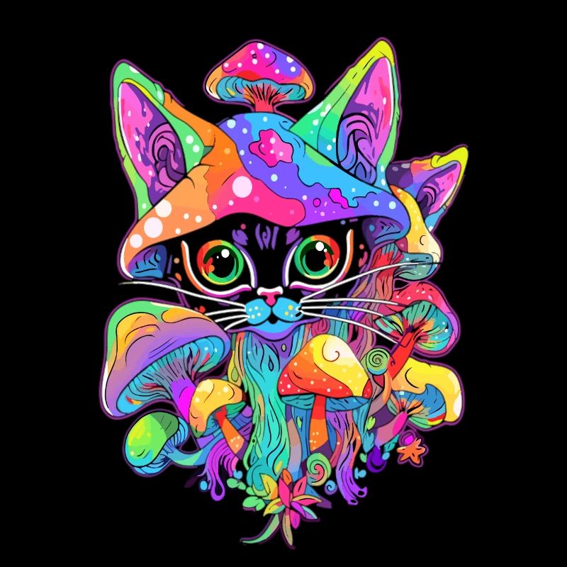 Trippy Psychedelic Forest Mushroom Cat EDM