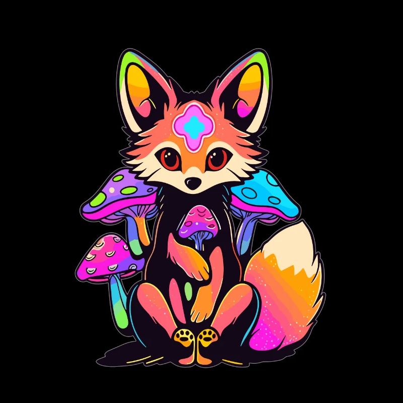 Trippy EDM Party Fox Psychedelic Rave