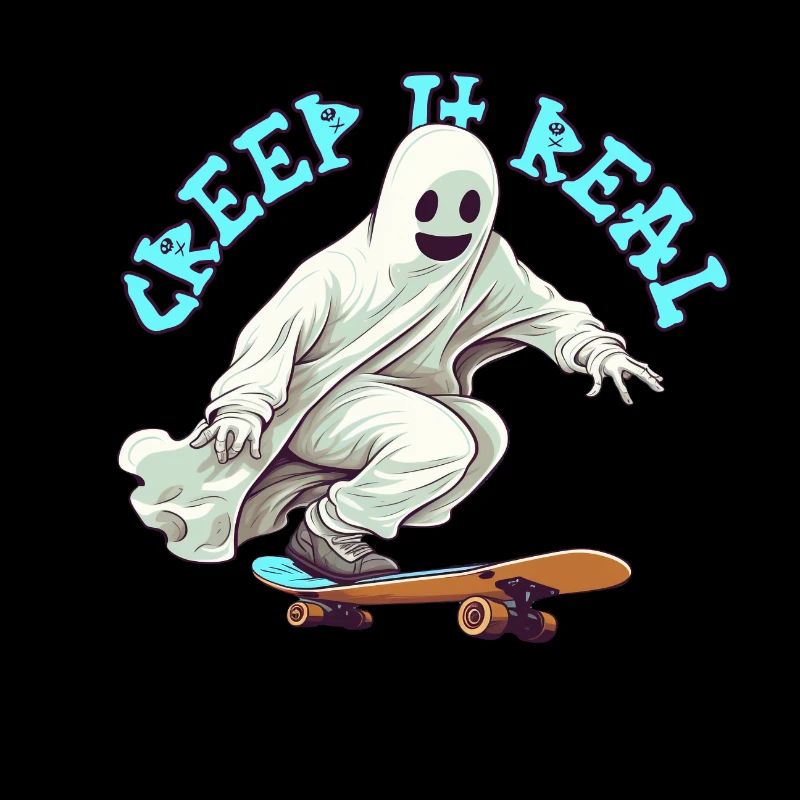 Funny Skateboarding Ghost with Halloween Pun