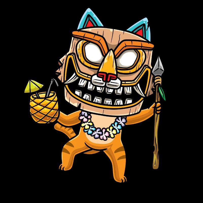 Cat with Tiki Mask Hawaii