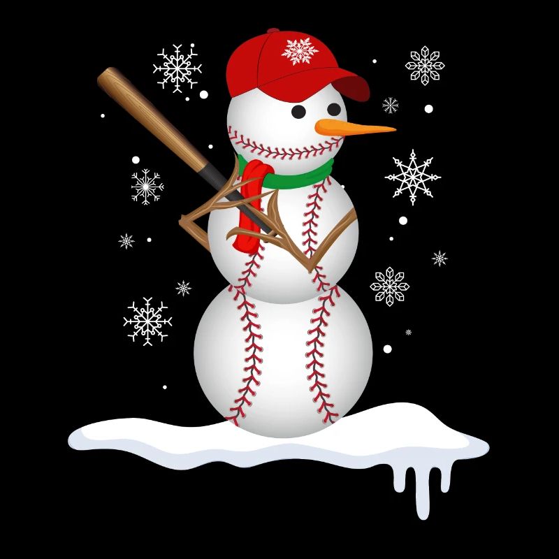 Merry Christmas snowman with baseball bat