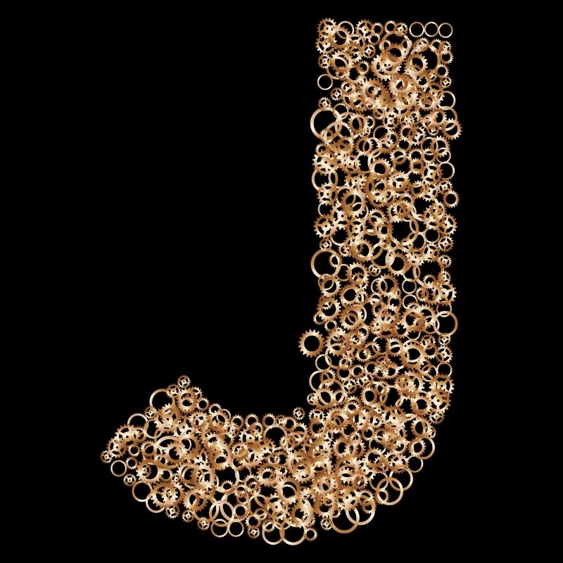Letter J steampunk design made with cogs