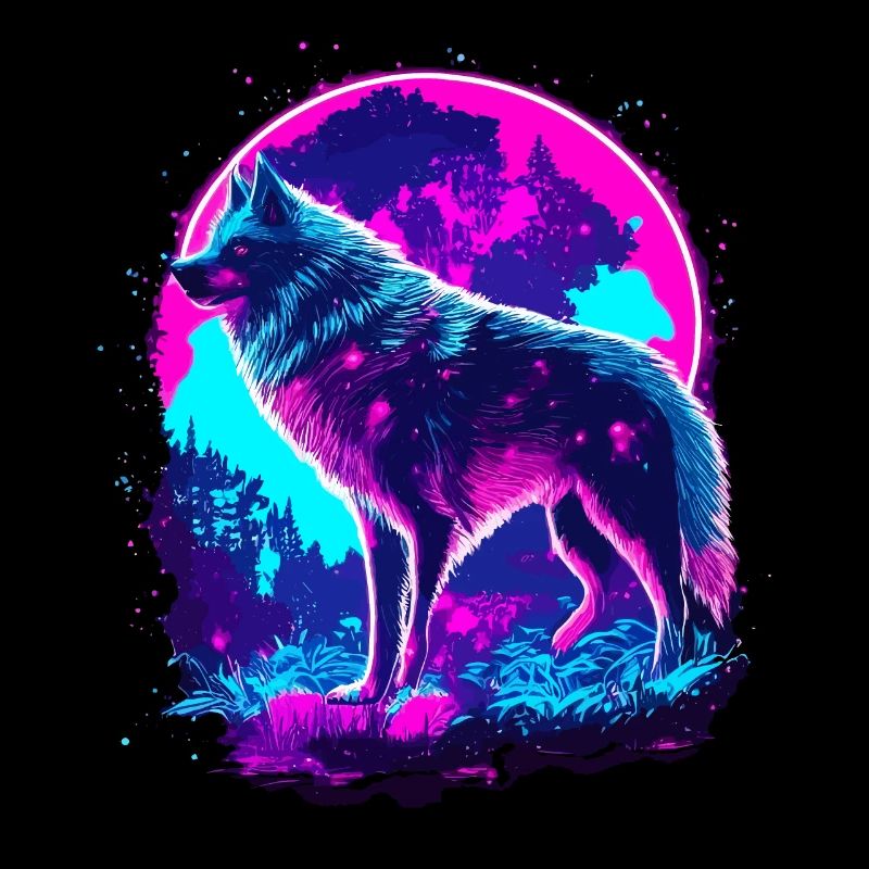 Wolfs Kunst Psychedelic Neon Synthwave