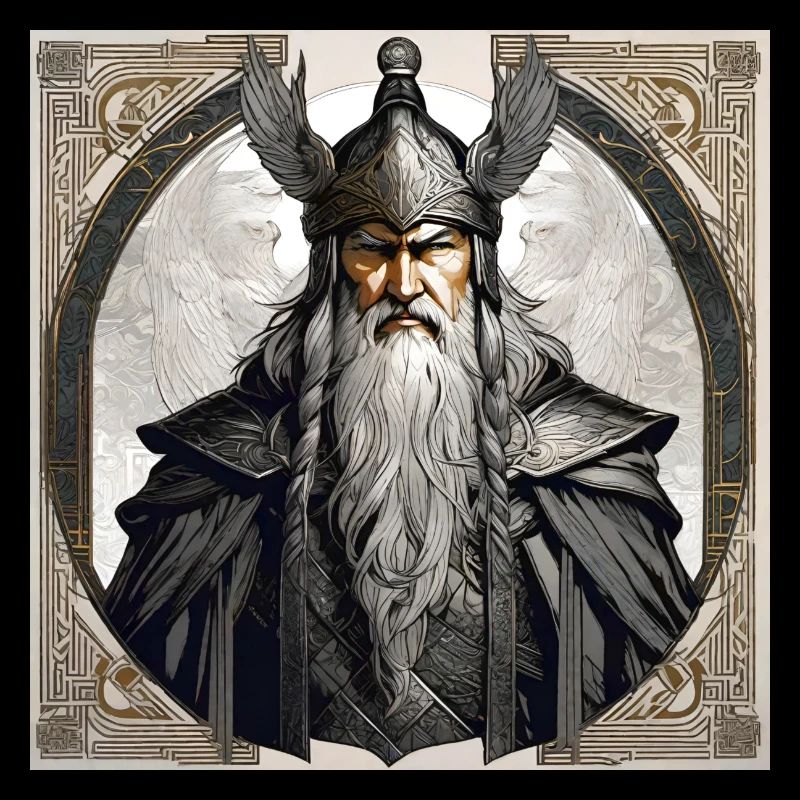 Stolzer Wikinger mit Raben Helm