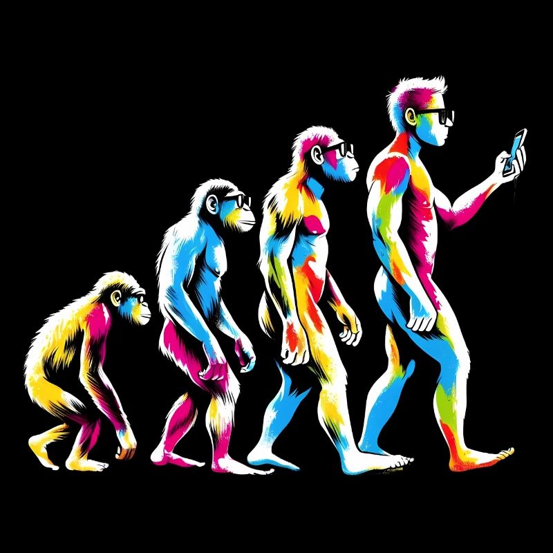 Evolution des Menschen zum Handy Nerd Geek Affe