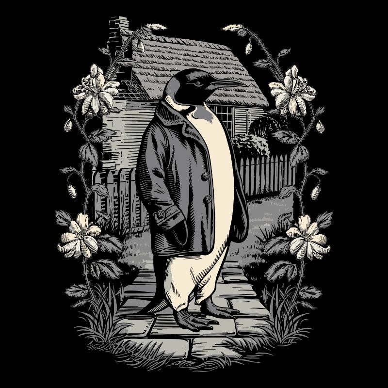 Dunkle Cottagecore Ästhetik mit Elegantem Pinguin