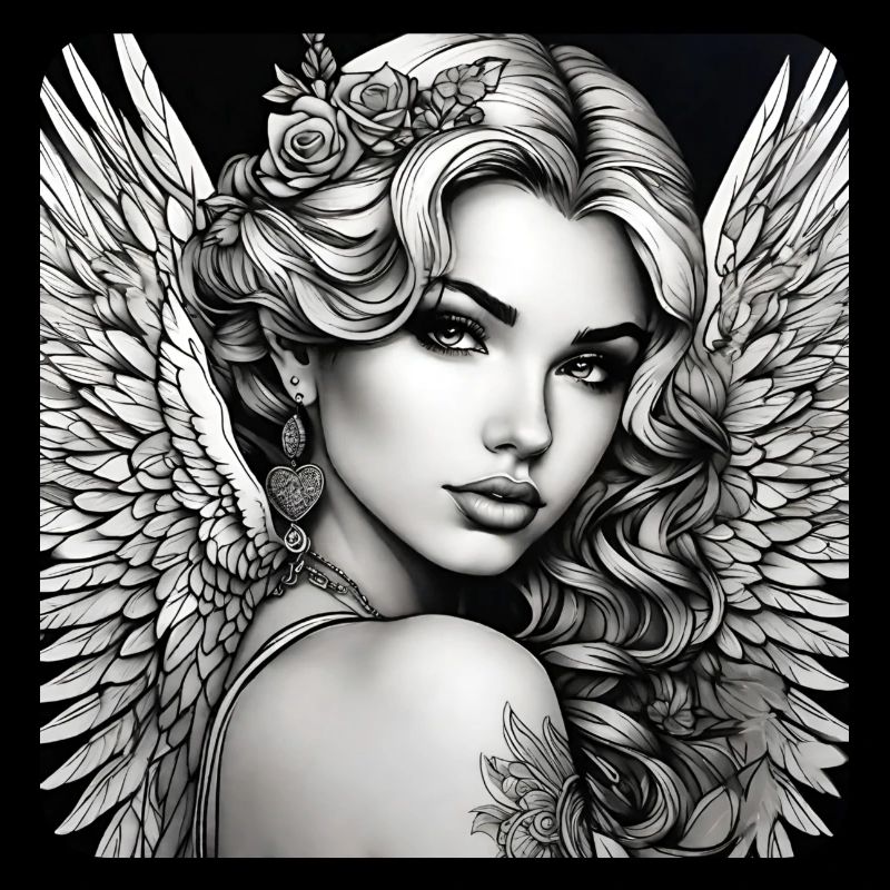Ange mignon avec des fleurs et des tatouages