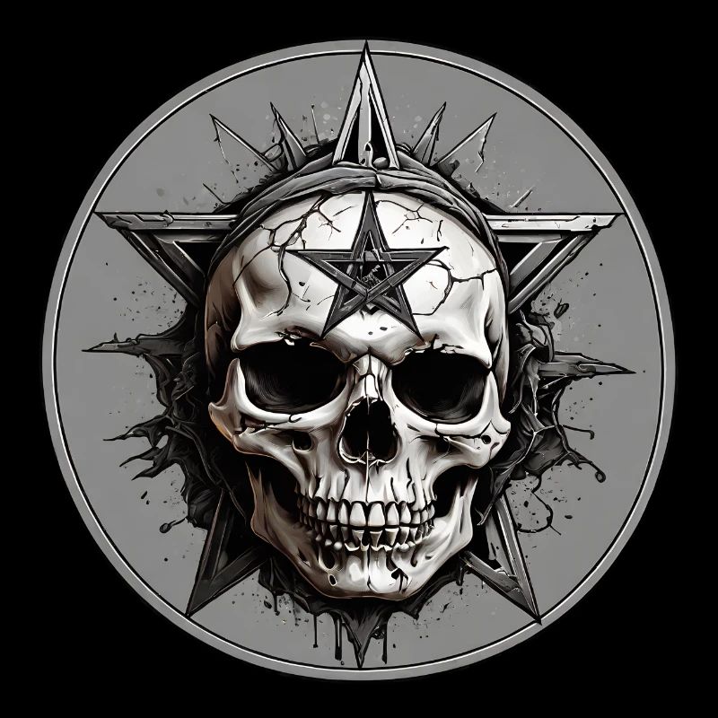 Bleicher Schädel mit Pentagramm in Schwarzweiss
